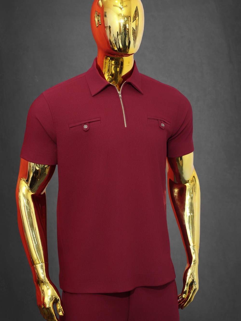 Men's Burgundy Zip Polo Shirt